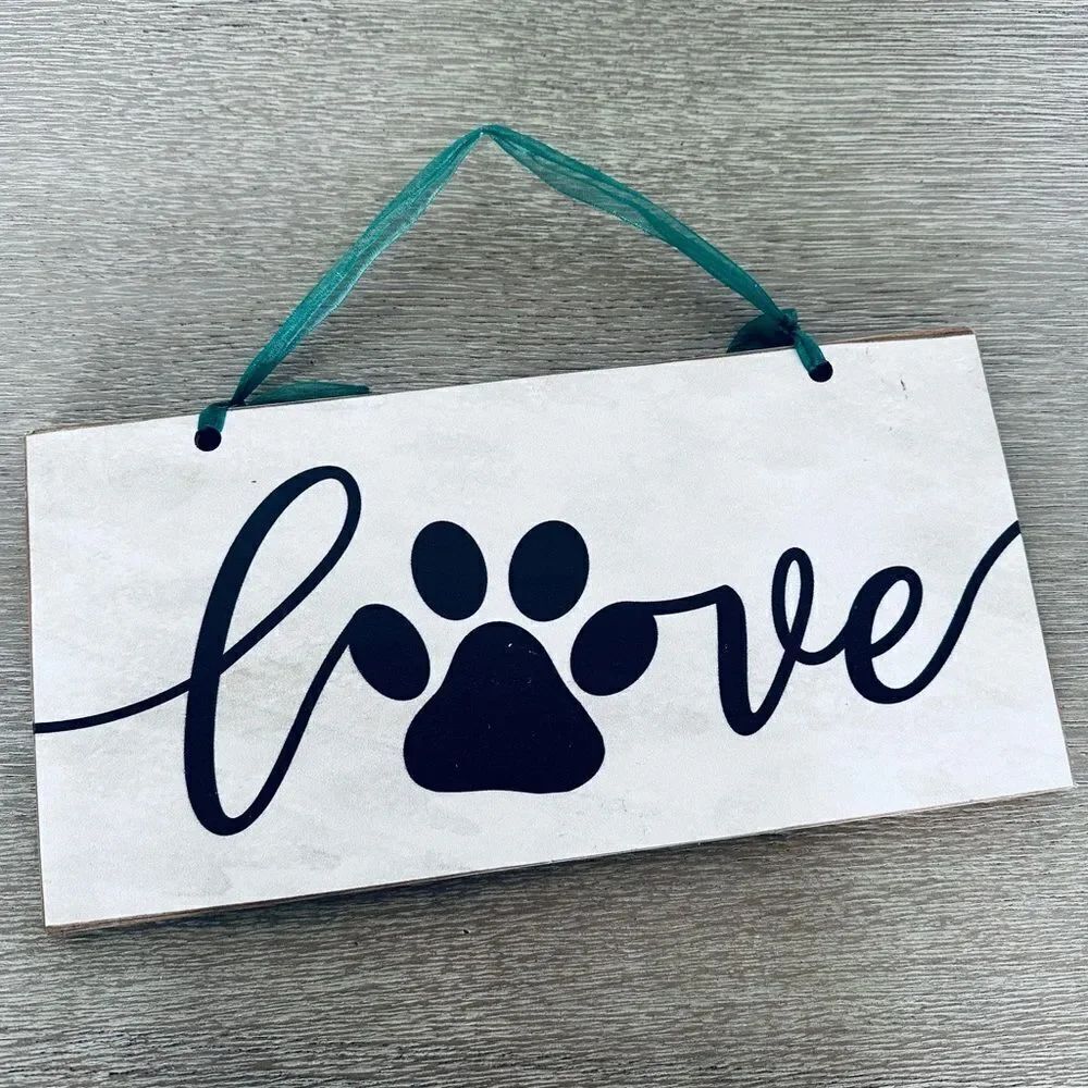 Dog Paw Print “Love” Farmhouse Wall Decor Sign